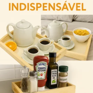 Bandeja de Madeira Pinus 39x24 cm – Ideal para Café da Manhã, Decoração e Servir